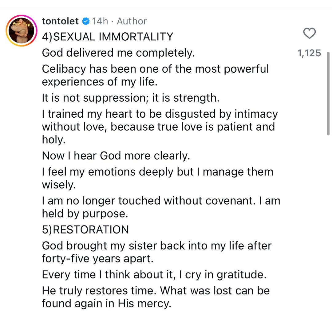 Anger, Pain, Sexu@l immortality - Actress Tonto Dikeh reveals 7 things the Holy Spirit has healed her from